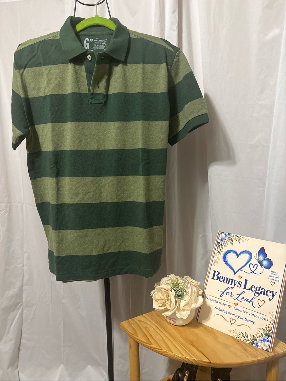 GAP Men's Wide-Stripe Polo in Dark Green and Olive